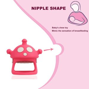 Baby Teether Toys, 100% Silicone Baby Teether Mitten, Teething Glove Prevents Finger Sucking, Bite Toys Chew Toys for Babies Gum Relief, Pink Blue