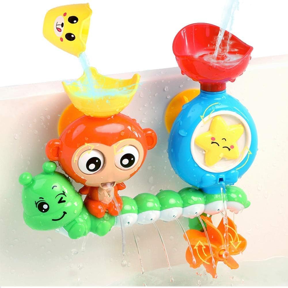 Bath Toys for Toddlers Age 1 2 3 Year Old Girl Boy, Preschool New Born Baby Bathtub Water Toys, Durable Interactive Multicolored Infant Toy, Lovely Monkey Caterpillar,2 Strong Suction Cups