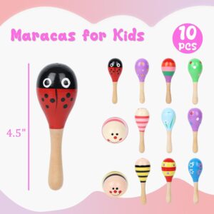 10PCS Mini Wooden Maracas, Maracas for Toddler Musical Instruments Wooden Shakers Baby Musical Toys Infant Learning Toys