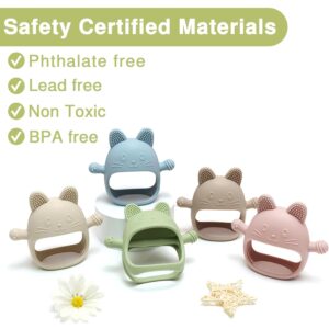 No Drop Teething Toys for Infants 0-6 Months, Baby Chew Toys for Teething Relief, Hand Teethers, Great Gifts for Baby Showers & Christmas, Cat, Olive