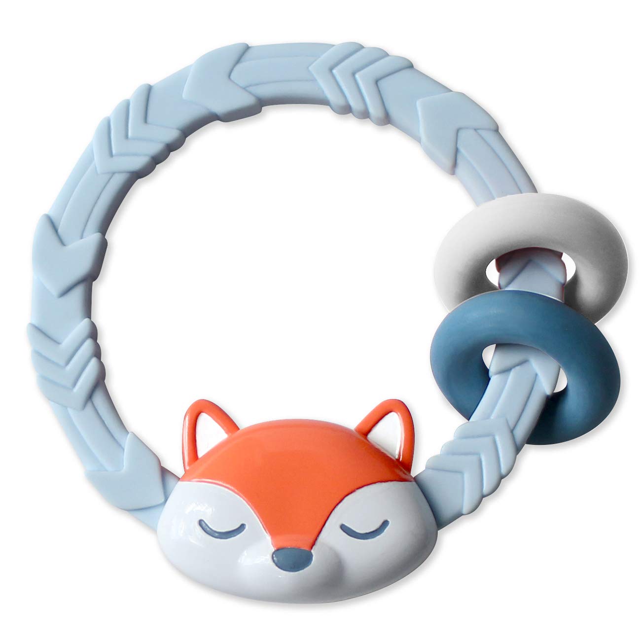 Silicone Teether with Rattle; Rattle Teether Features Rattling Sound, Two Silicone Teething s and Raised Texture to Soothe Gums; Ages 3 Months and Up (Fox)