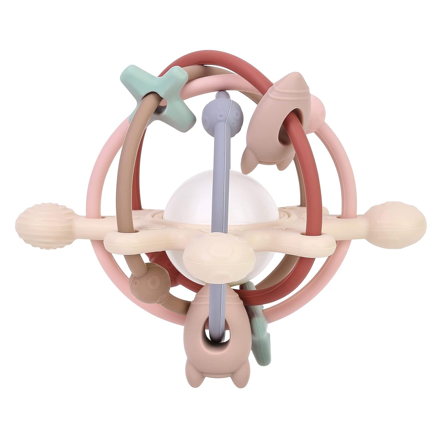 Baby Teething Toy for Babies 3-12 Months, Silicone Baby Teether Toys with Rattle, Rattle Sensory Teether Toy, Baby Chew Toys for Teething Relief, BPA Free, Beige